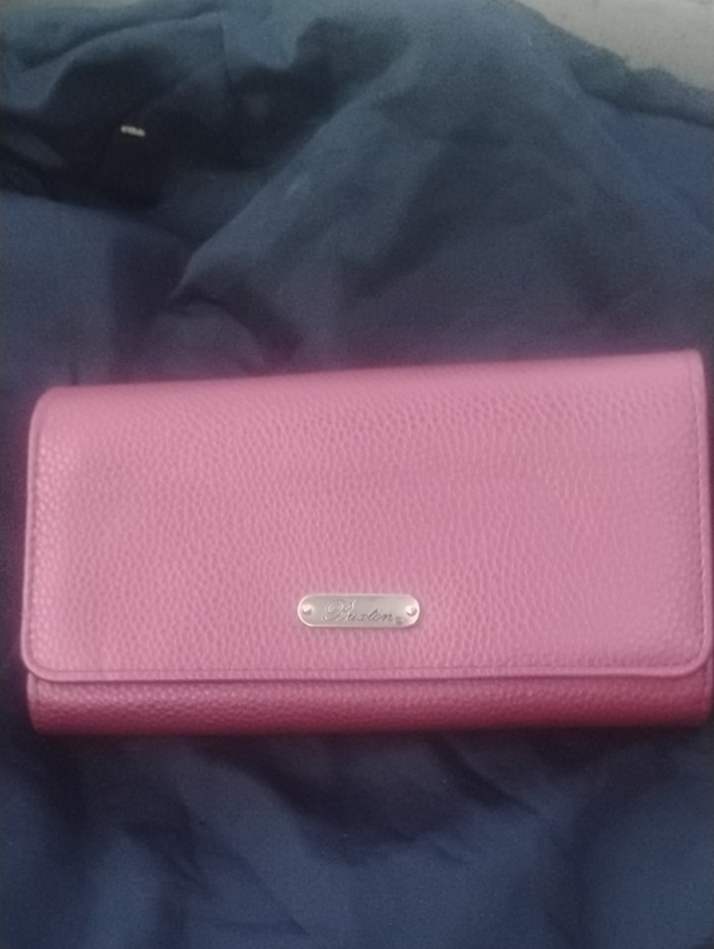 Buxton Pink Pebble-Texture Flap Wallet with Metal Logo Plate
